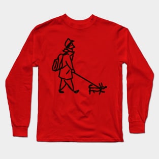 man and dog walking. simple hand drawn sketch. illustration by black liner Long Sleeve T-Shirt